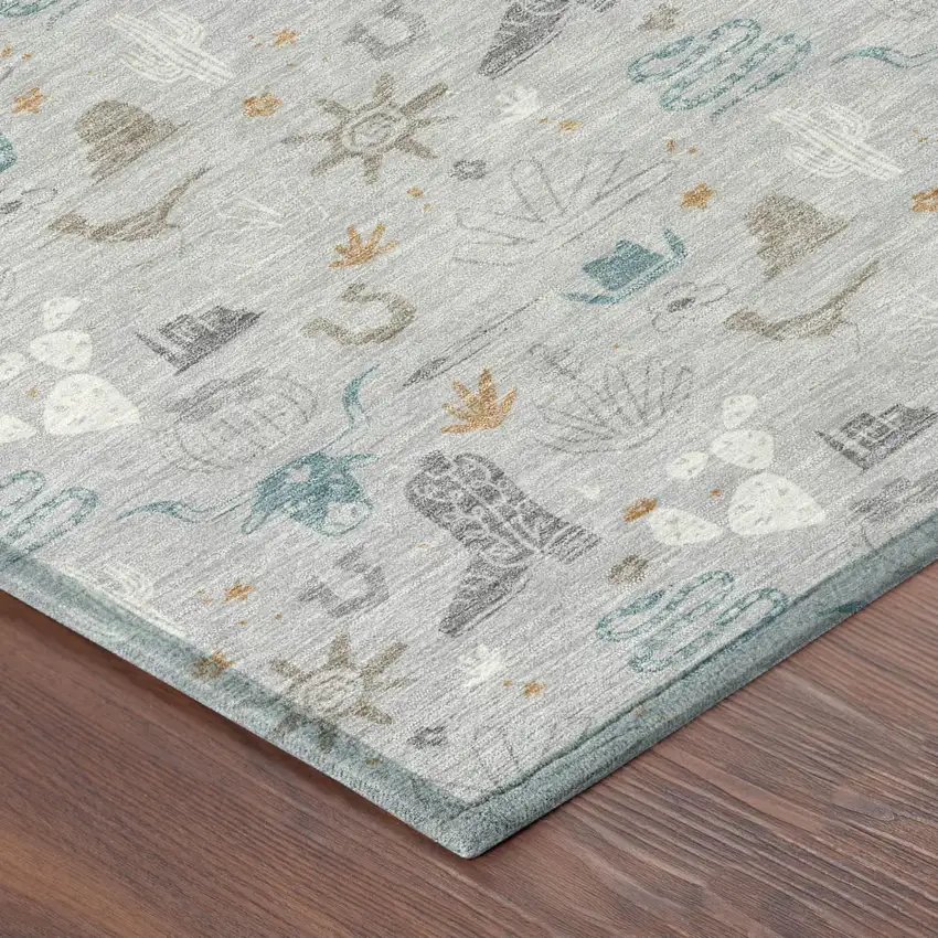 Silver And Teal Blue Cactus Washable Indoor Outdoor Area Rug Photo 5