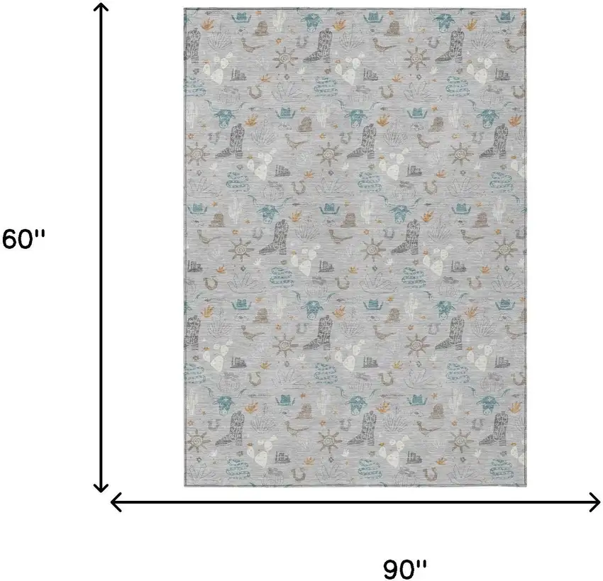 Silver And Teal Blue Cactus Washable Indoor Outdoor Area Rug Photo 7