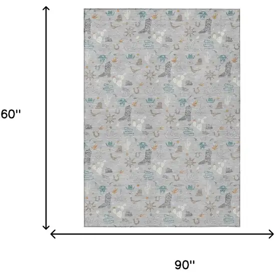 Silver And Teal Blue Cactus Washable Indoor Outdoor Area Rug Photo 7