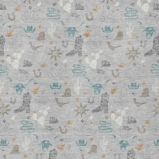 Silver And Teal Blue Cactus Washable Indoor Outdoor Area Rug Photo 3