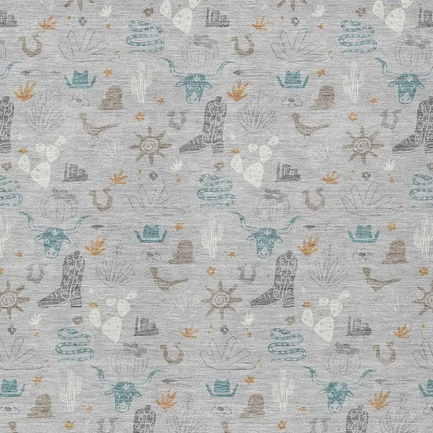 Silver And Teal Blue Cactus Washable Indoor Outdoor Area Rug Photo 3
