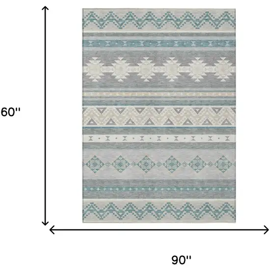 Silver And Teal Blue Southwestern Washable Indoor Outdoor Area Rug Photo 7