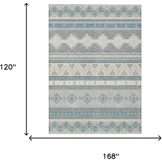 Silver And Teal Blue Southwestern Washable Indoor Outdoor Area Rug Photo 7