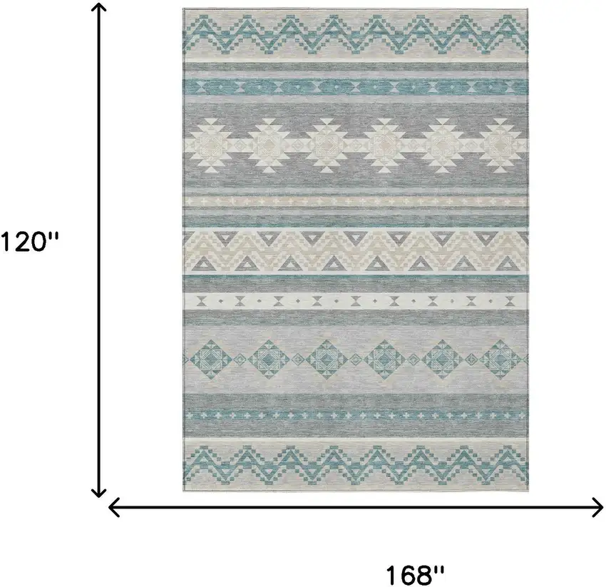 Silver And Teal Blue Southwestern Washable Indoor Outdoor Area Rug Photo 7