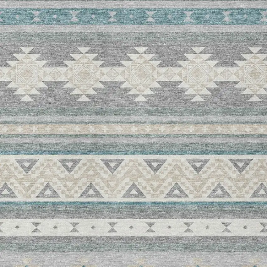 Silver And Teal Blue Southwestern Washable Indoor Outdoor Area Rug Photo 3