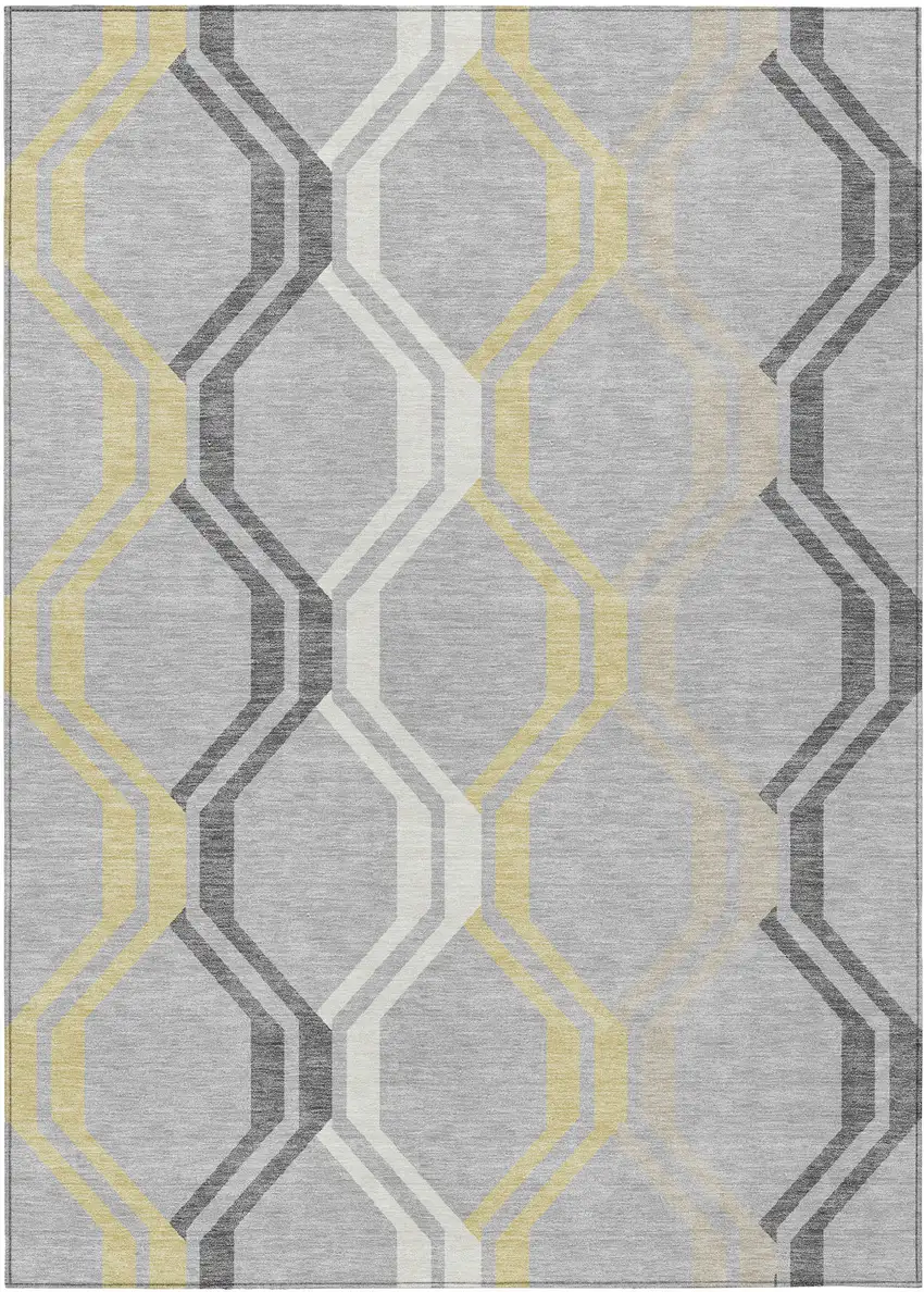Silver Beige And Charcoal Geometric Washable Indoor Outdoor Area Rug Photo 2