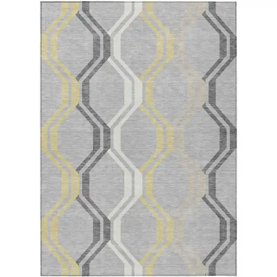 Silver Beige And Charcoal Geometric Washable Indoor Outdoor Area Rug Photo 2
