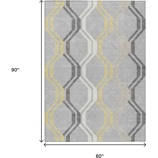 Silver Beige And Charcoal Geometric Washable Indoor Outdoor Area Rug Photo 3