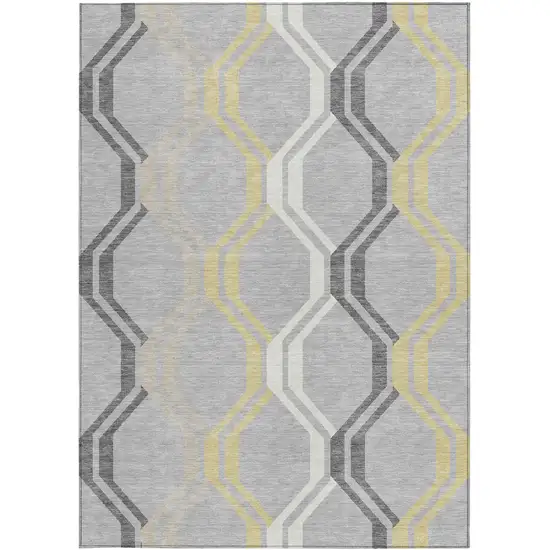 Silver Beige And Charcoal Geometric Washable Indoor Outdoor Area Rug Photo 4
