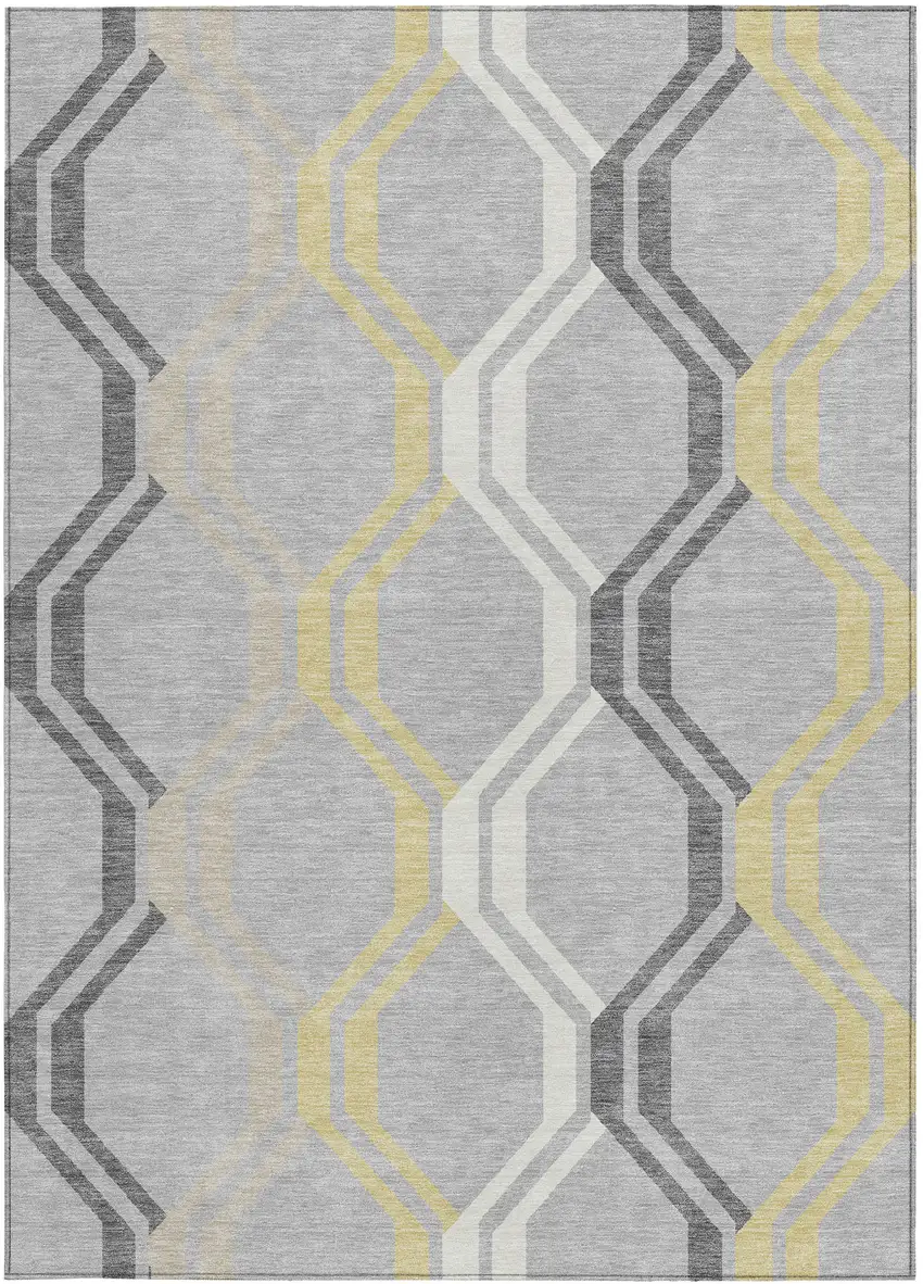 Silver Beige And Charcoal Geometric Washable Indoor Outdoor Area Rug Photo 4