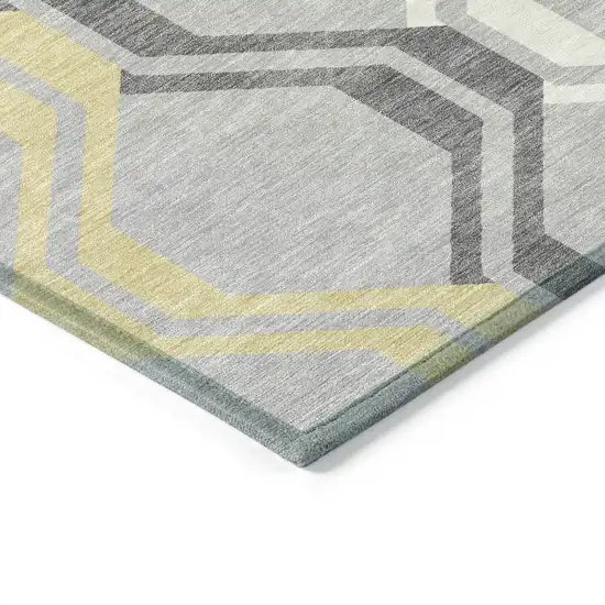 Silver Beige And Charcoal Geometric Washable Indoor Outdoor Area Rug Photo 6