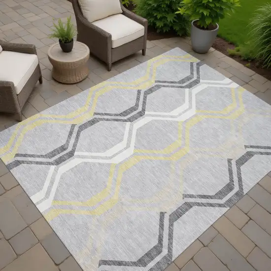 Silver Beige And Charcoal Geometric Washable Indoor Outdoor Area Rug Photo 8