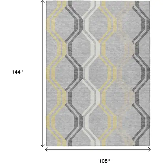 Silver Beige And Charcoal Geometric Washable Indoor Outdoor Area Rug Photo 3