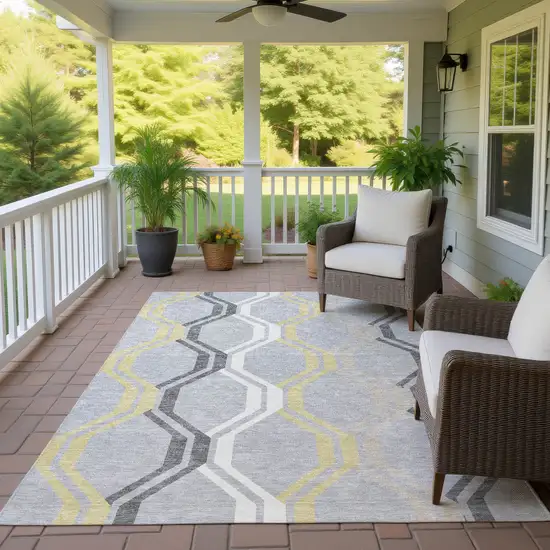 Silver Beige And Charcoal Geometric Washable Indoor Outdoor Area Rug Photo 9