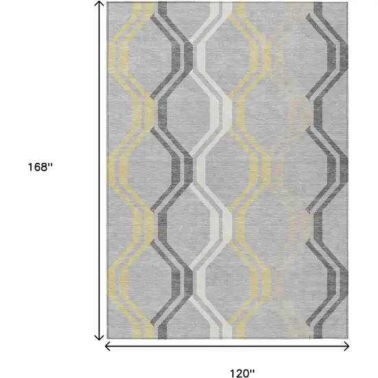 Silver Beige And Charcoal Geometric Washable Indoor Outdoor Area Rug Photo 3