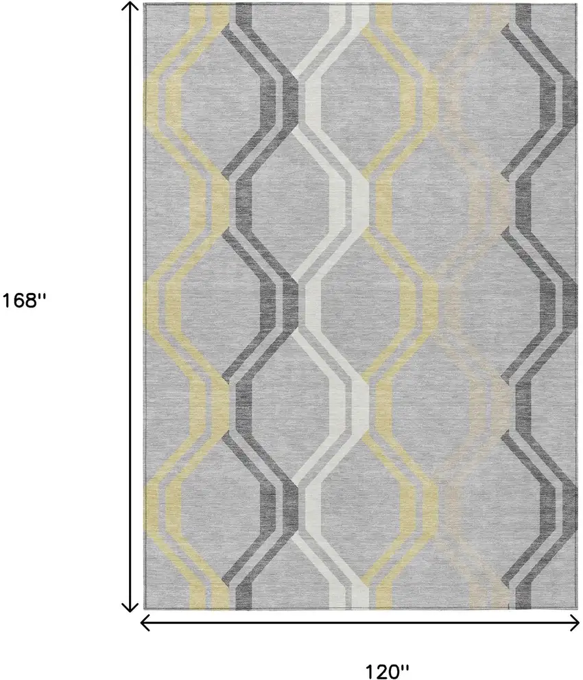 Silver Beige And Charcoal Geometric Washable Indoor Outdoor Area Rug Photo 3