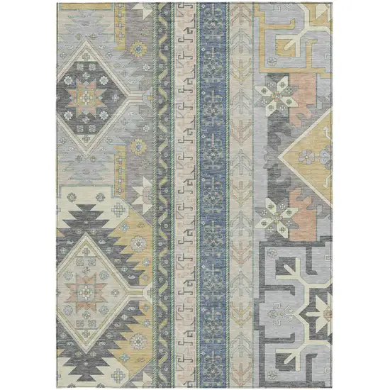 Silver Beige And Gold Aztec Washable Indoor Outdoor Area Rug Photo 7