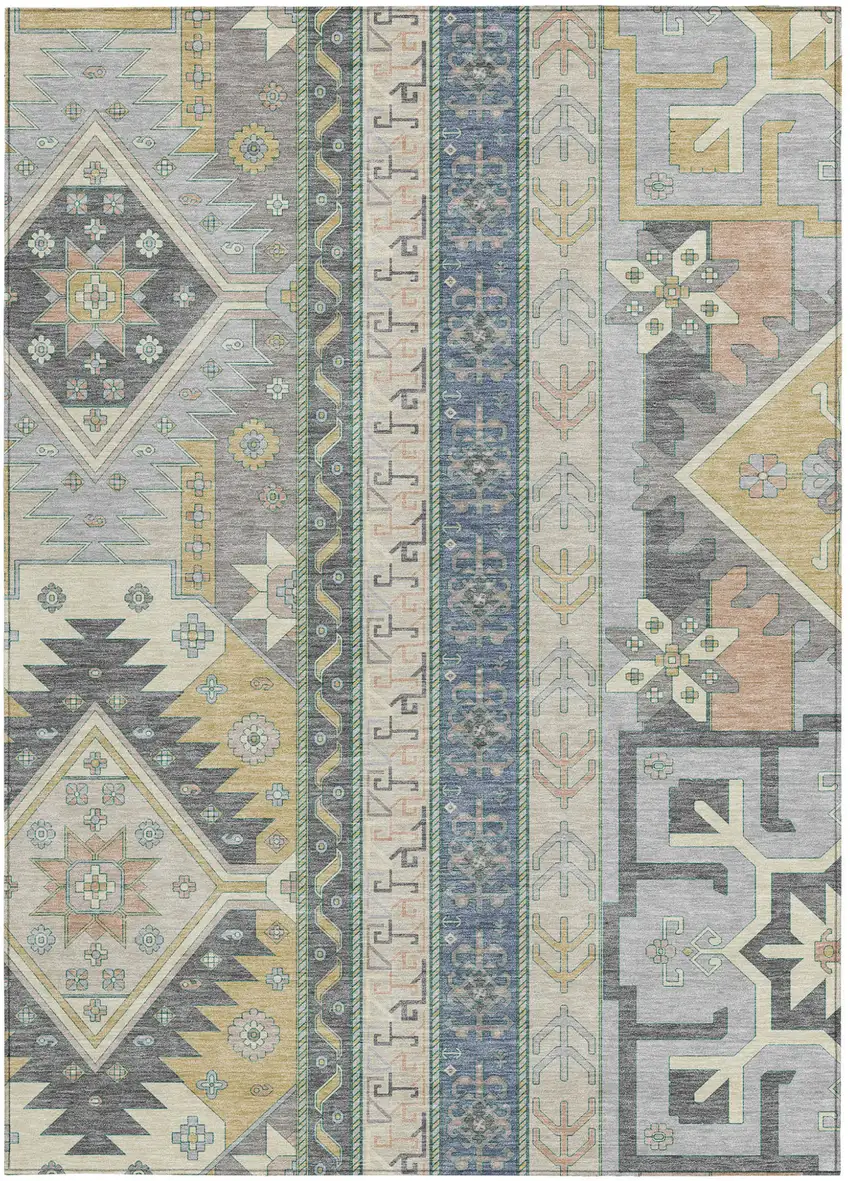 Silver Beige And Gold Aztec Washable Indoor Outdoor Area Rug Photo 7