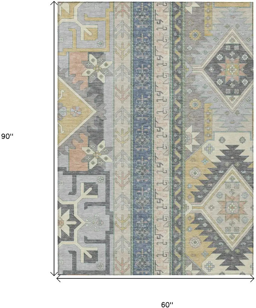 Silver Beige And Gold Aztec Washable Indoor Outdoor Area Rug Photo 3
