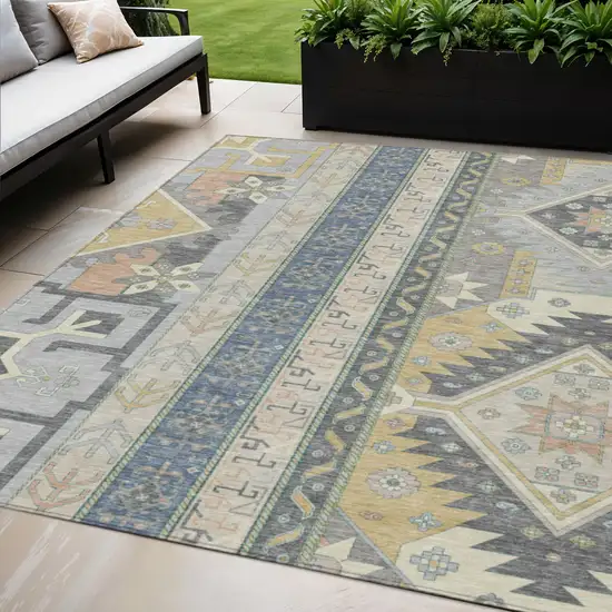 Silver Beige And Gold Aztec Washable Indoor Outdoor Area Rug Photo 1