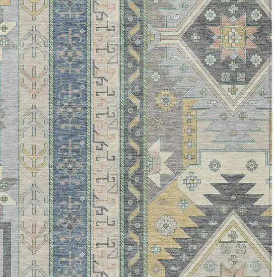Silver Beige And Gold Aztec Washable Indoor Outdoor Area Rug Photo 6