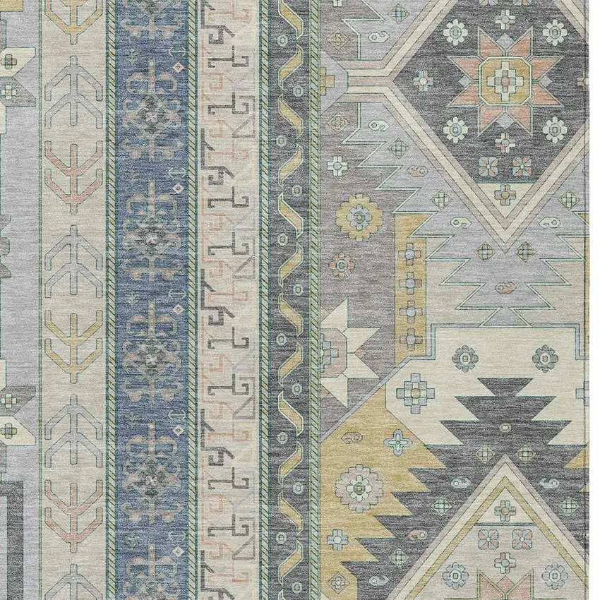Silver Beige And Gold Aztec Washable Indoor Outdoor Area Rug Photo 6