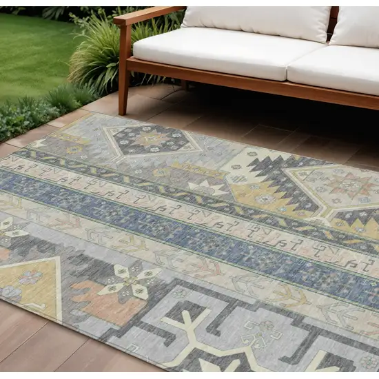 Silver Beige And Gold Aztec Washable Indoor Outdoor Area Rug Photo 1