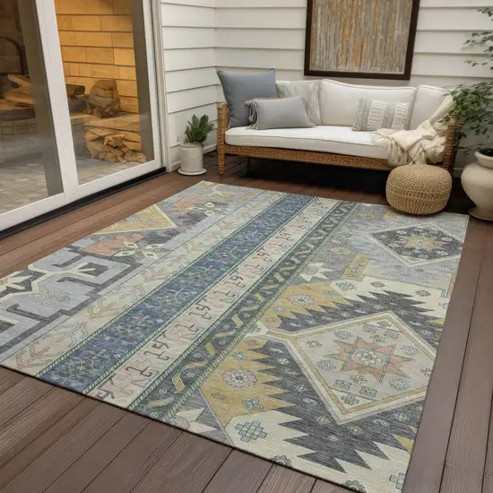 Silver Beige And Gold Aztec Washable Indoor Outdoor Area Rug Photo 8