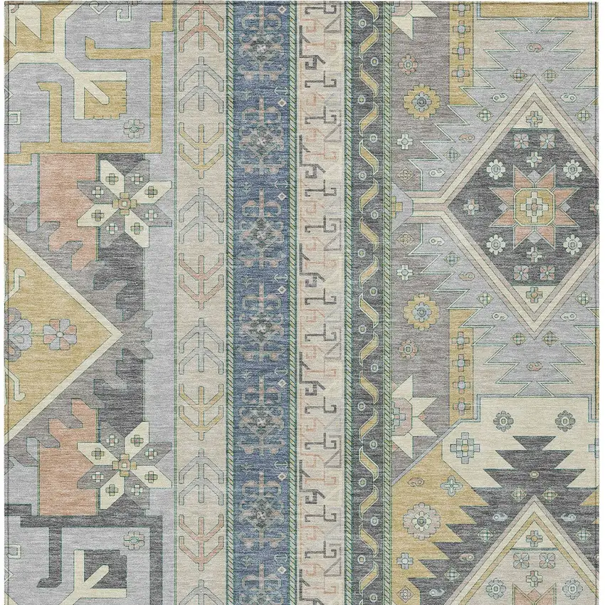 Silver Beige And Gold Aztec Washable Indoor Outdoor Area Rug Photo 7