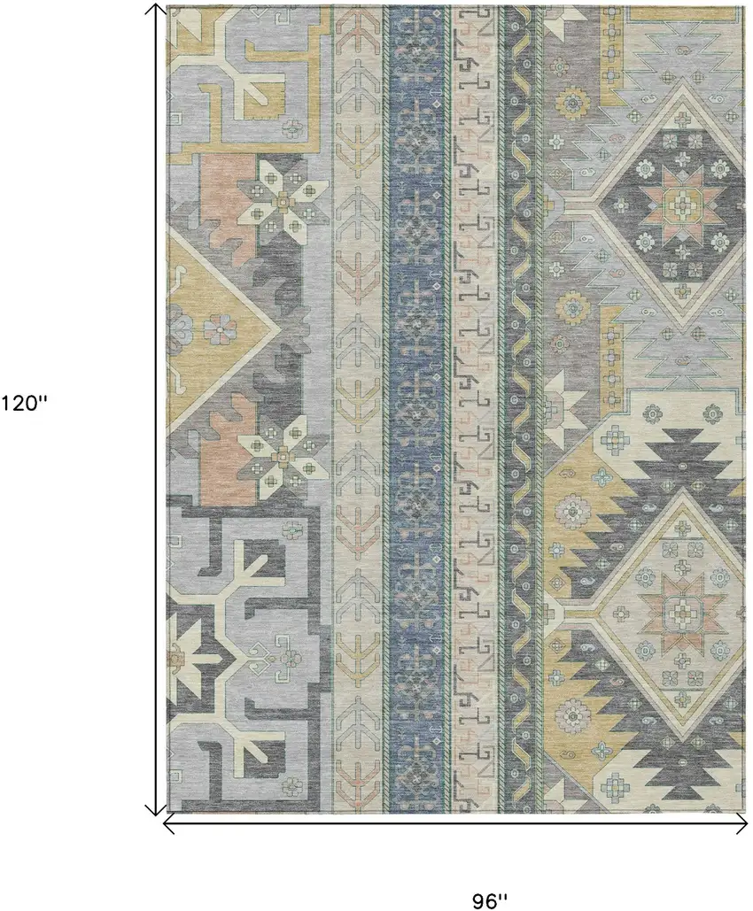 Silver Beige And Gold Aztec Washable Indoor Outdoor Area Rug Photo 3