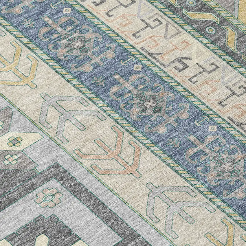 Silver Beige And Gold Aztec Washable Indoor Outdoor Area Rug Photo 5