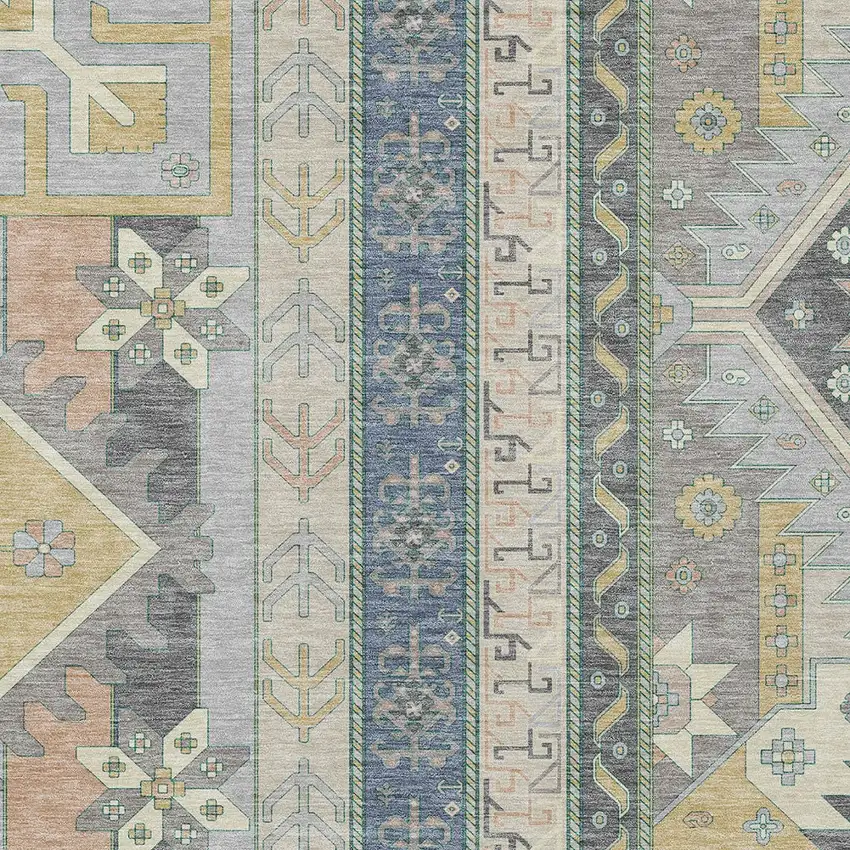 Silver Beige And Gold Aztec Washable Indoor Outdoor Area Rug Photo 6