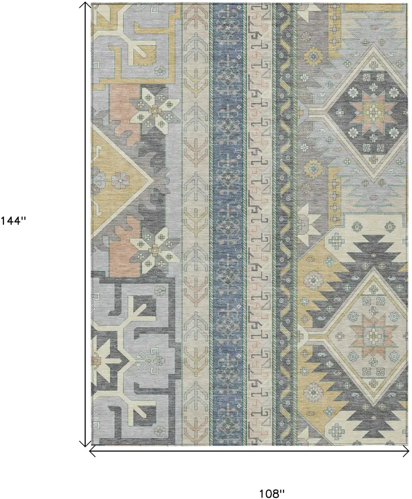 Silver Beige And Gold Aztec Washable Indoor Outdoor Area Rug Photo 3