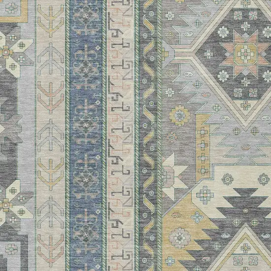 Silver Beige And Gold Aztec Washable Indoor Outdoor Area Rug Photo 6