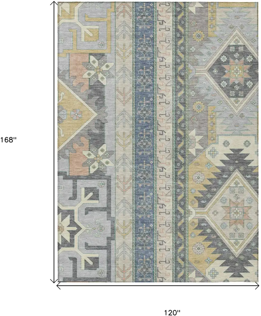 Silver Beige And Gold Aztec Washable Indoor Outdoor Area Rug Photo 3