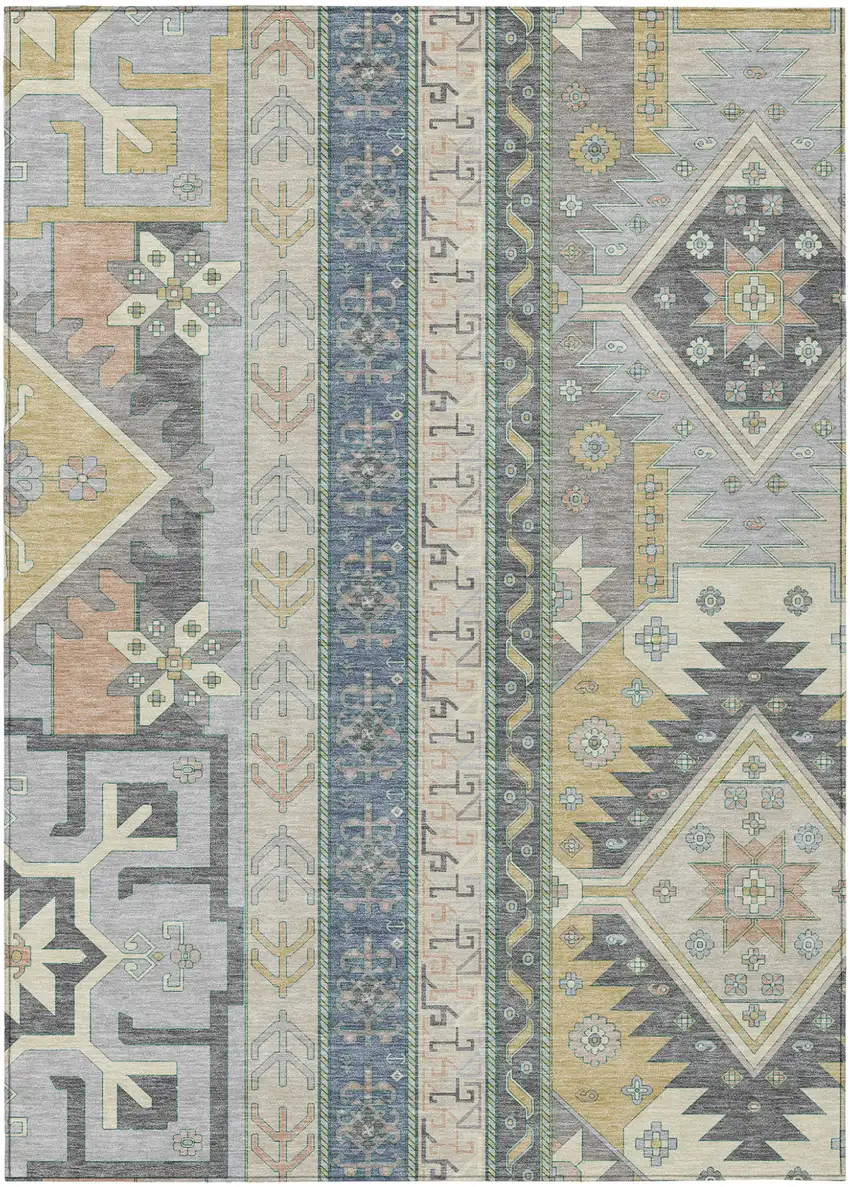 Silver Beige And Gold Aztec Washable Indoor Outdoor Area Rug Photo 2