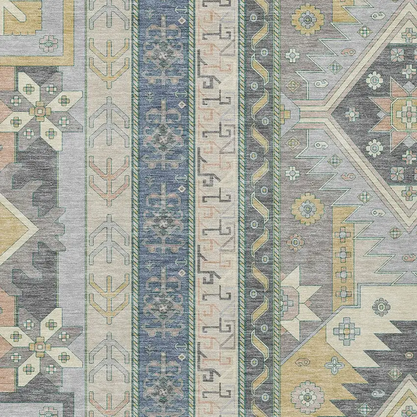 Silver Beige And Gold Aztec Washable Indoor Outdoor Area Rug Photo 6