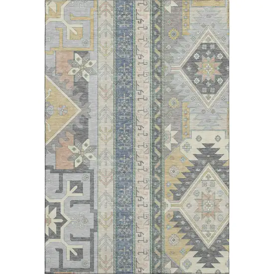 Silver Beige And Gold Southwestern Washable Area Rug With UV Protection Photo 1