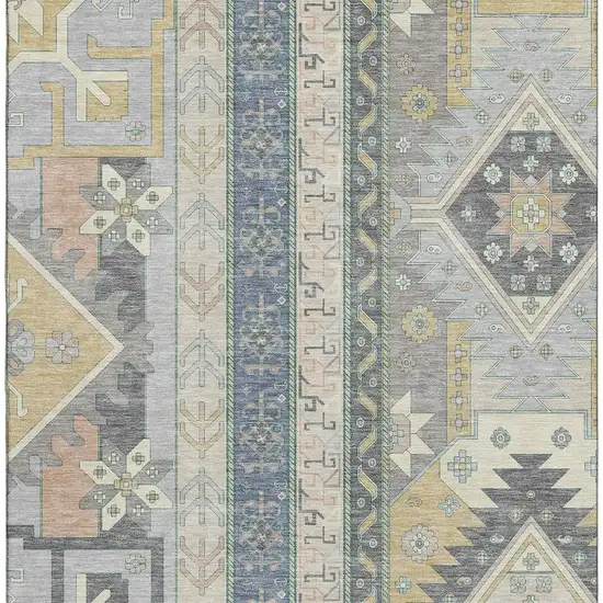 Silver Beige And Gold Southwestern Washable Area Rug With UV Protection Photo 2