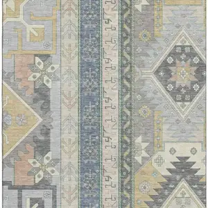 Photo of Silver Beige And Gold Southwestern Washable Area Rug With UV Protection