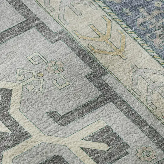 Silver Beige And Gold Southwestern Washable Area Rug With UV Protection Photo 9