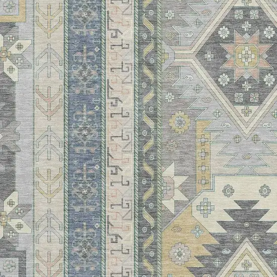 Silver Beige And Gold Southwestern Washable Area Rug With UV Protection Photo 2