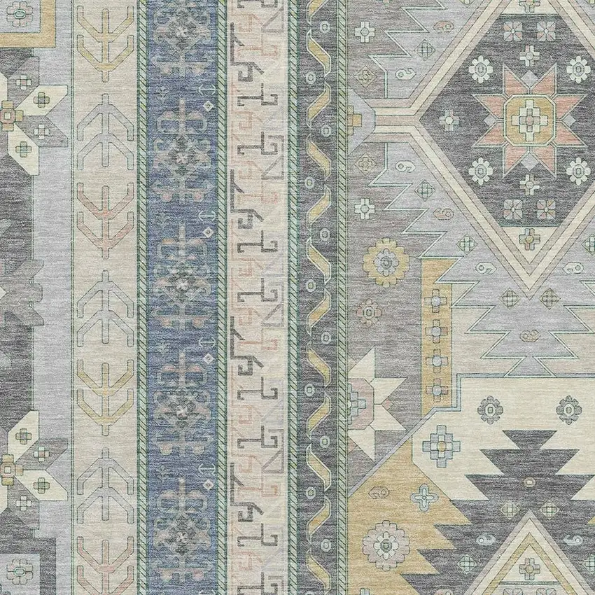 Silver Beige And Gold Southwestern Washable Area Rug With UV Protection Photo 2