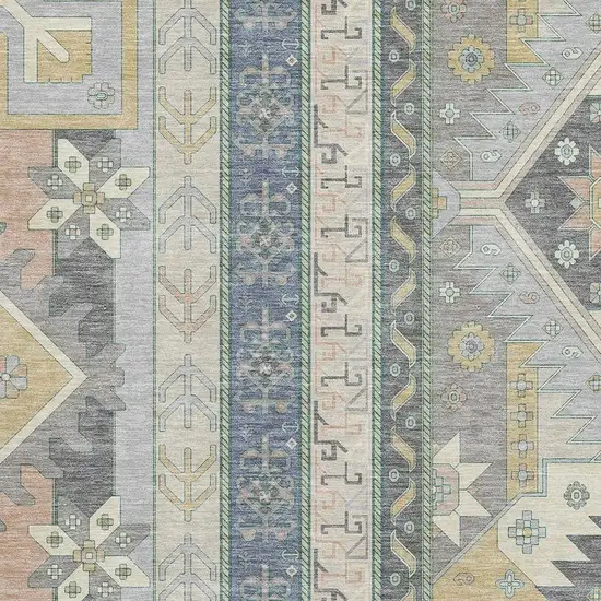 Silver Beige And Gold Southwestern Washable Area Rug With UV Protection Photo 2