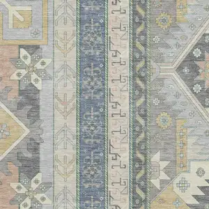 Photo of Silver Beige And Gold Southwestern Washable Area Rug With UV Protection