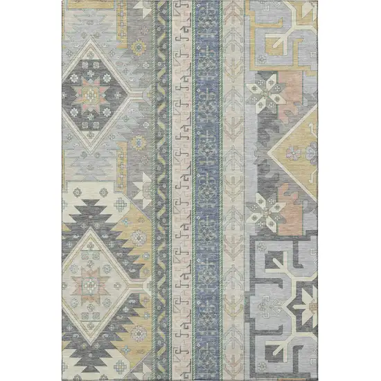 Silver Beige And Gold Southwestern Washable Area Rug With UV Protection Photo 3