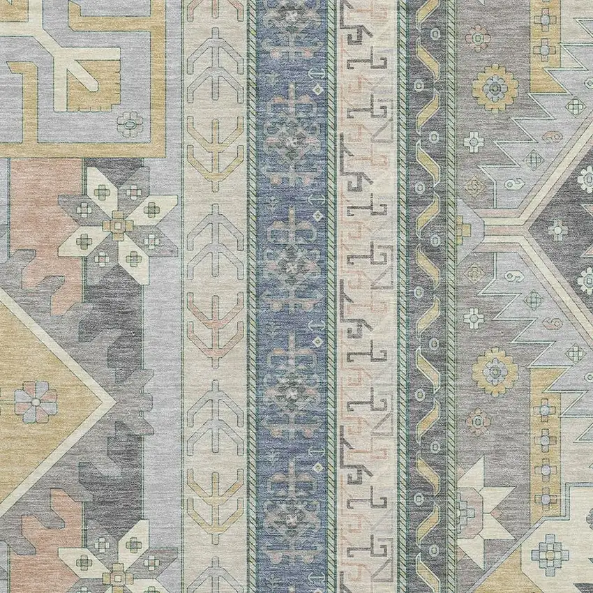 Silver Beige And Gold Southwestern Washable Area Rug With UV Protection Photo 2