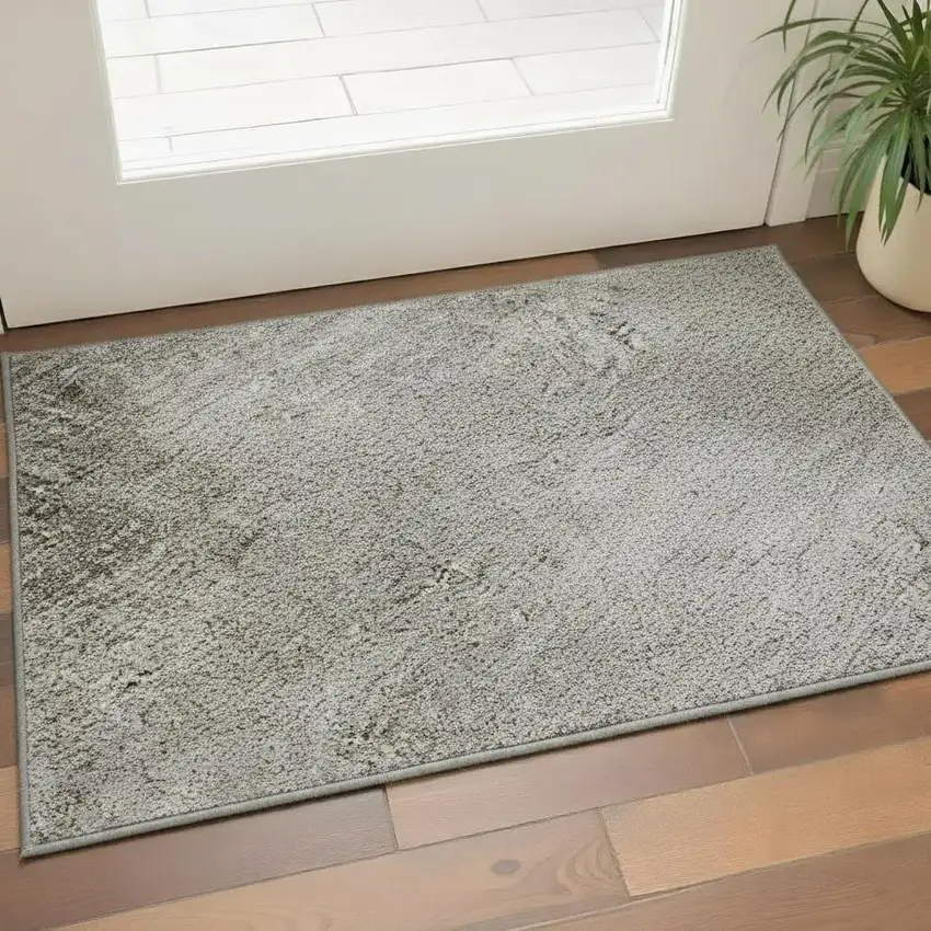 Silver Beige And Gray Abstract Washable Area Rug With UV Protection Photo 2