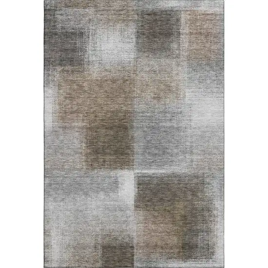 Silver Beige And Gray Abstract Washable Area Rug With UV Protection Photo 6