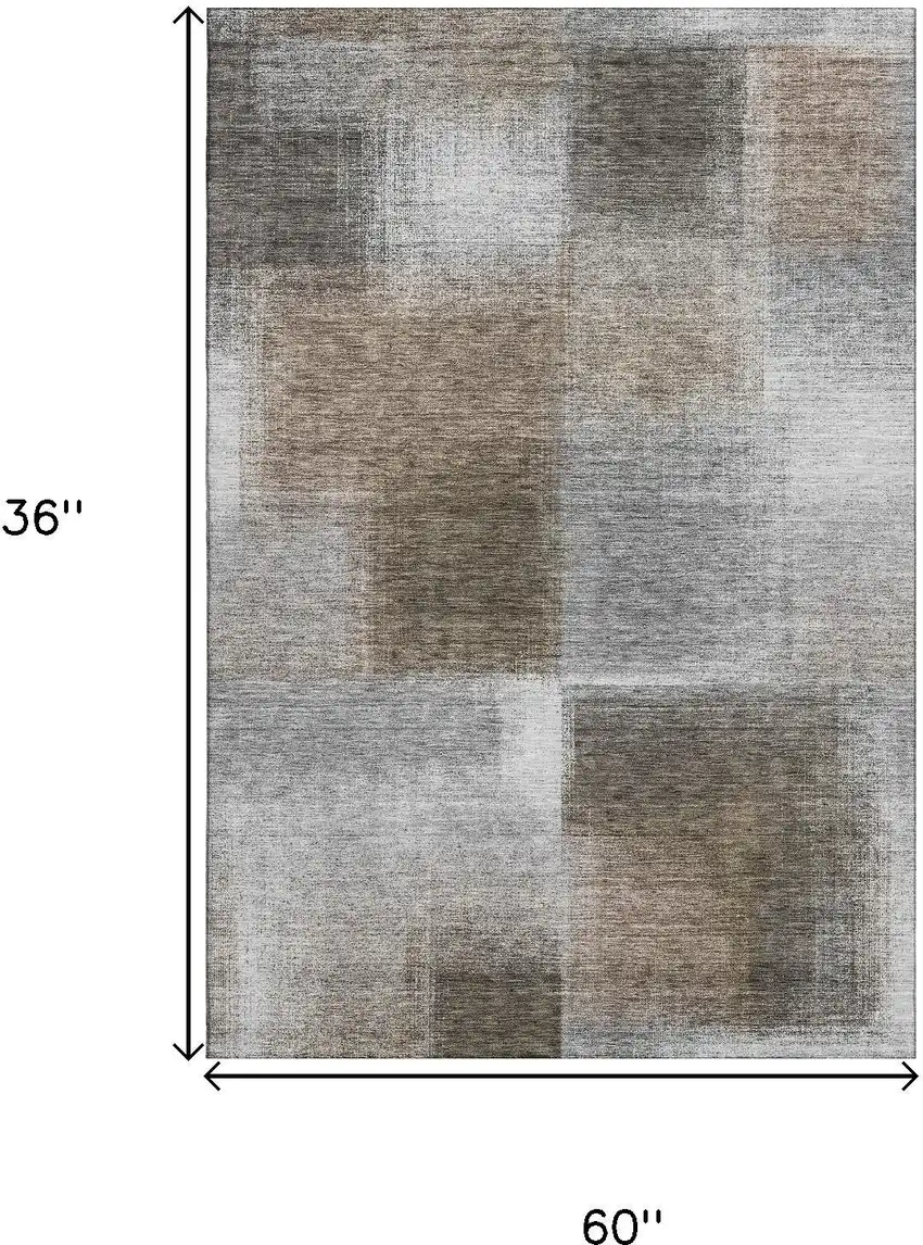 Silver Beige And Gray Abstract Washable Area Rug With UV Protection Photo 3